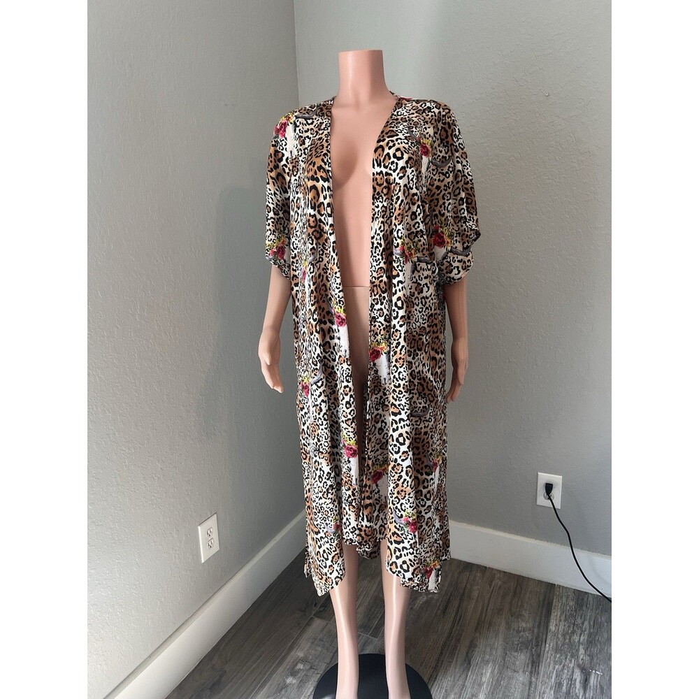 BERRY N CREAM Cheetah Leopard and Steer Skull long Kimono western cardigan #57